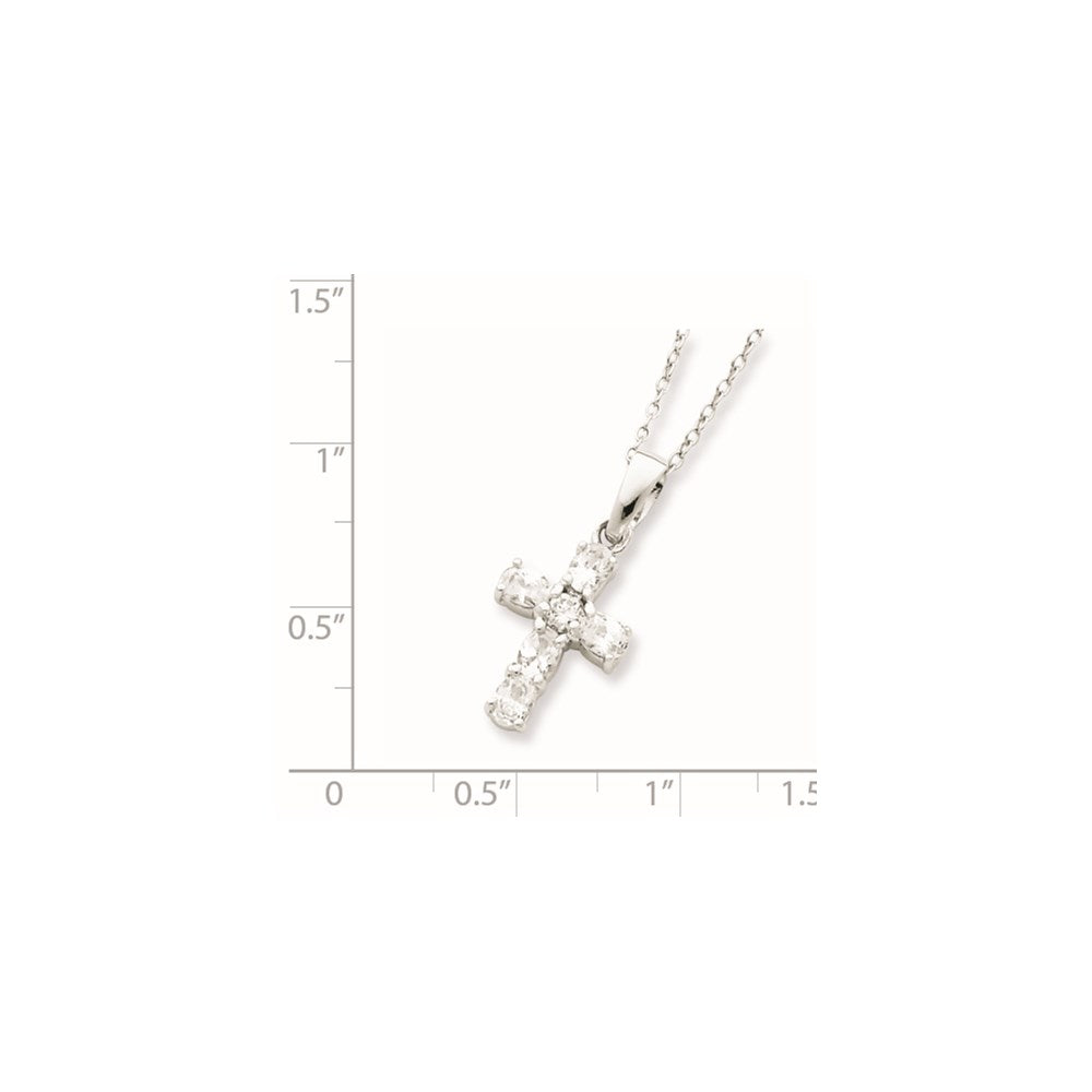 Sterling Silver Rhodium-plated CZ Cross on 16 Box Chain Necklace