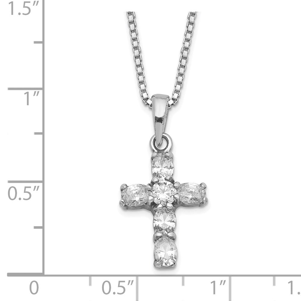 Sterling Silver Rhodium-plated CZ Cross on 16 Box Chain Necklace