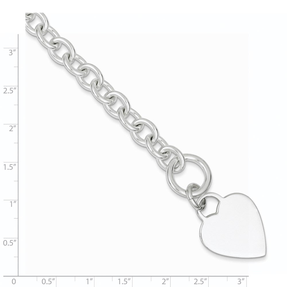 Sterling Silver Engraveable Heart Disc on Fancy Link Toggle Bracelet