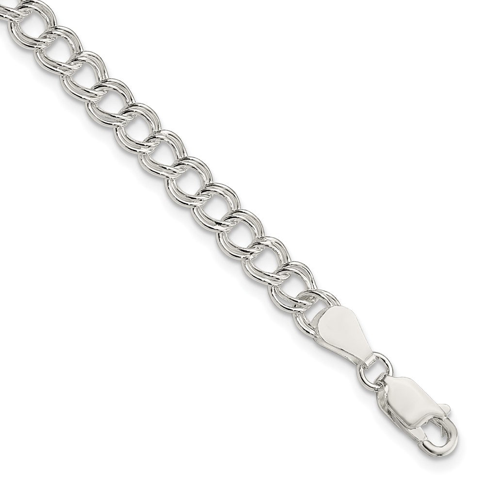 Sterling Silver 5.25mm Solid Double Link Charm Bracelet