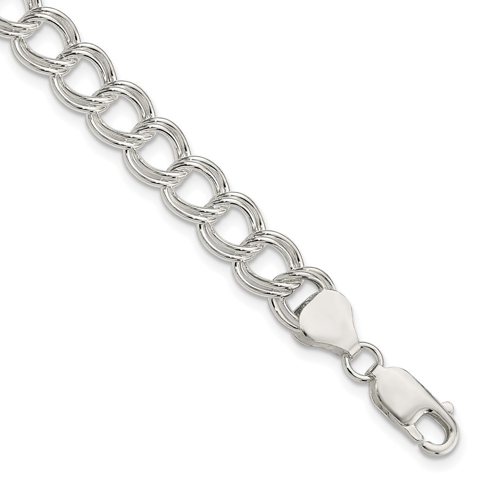 Sterling Silver 7.75mm Solid Double Link Charm Bracelet