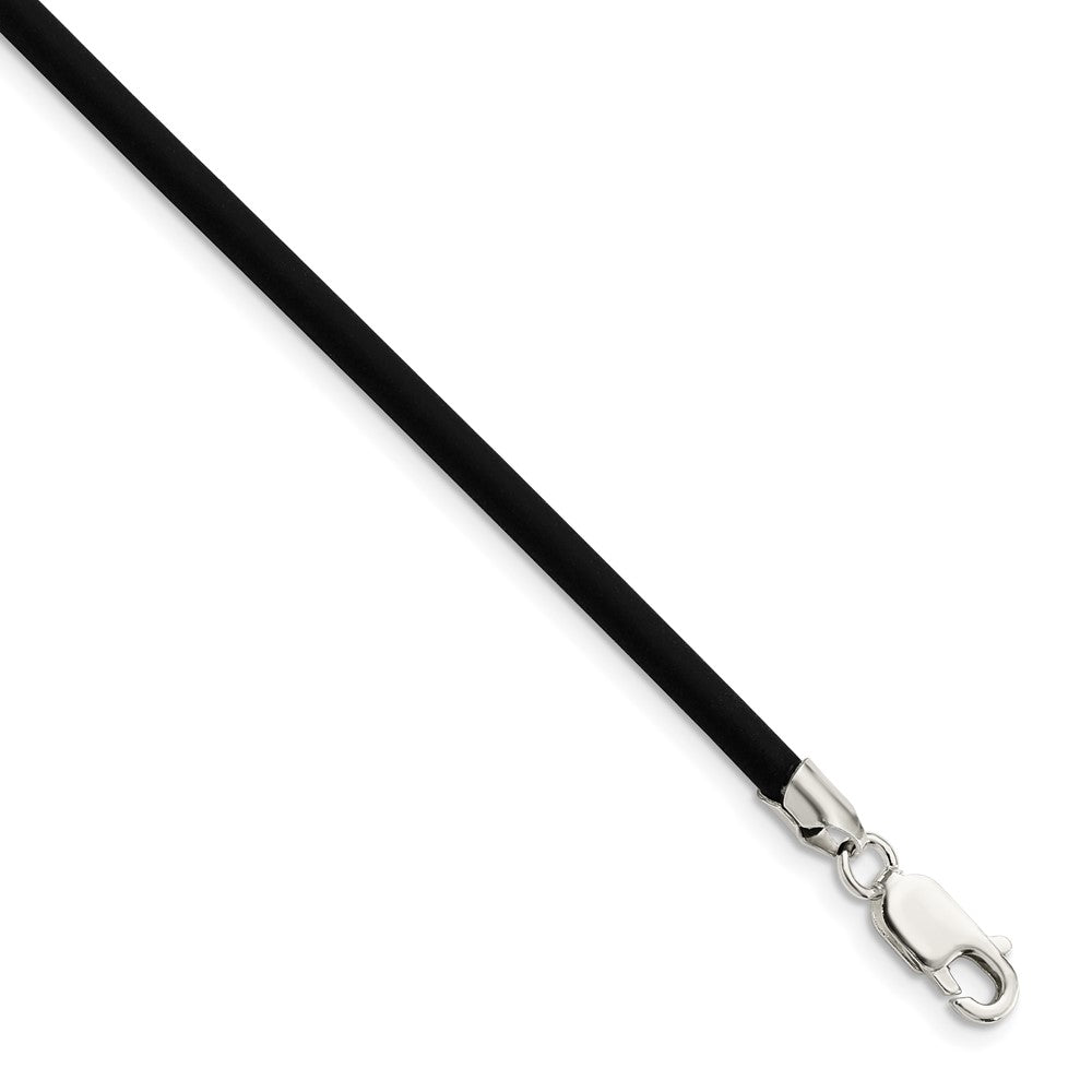 Sterling Silver 16inch 3mm Black Rubber Cord Necklace