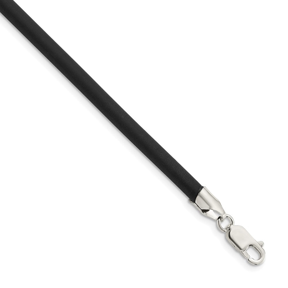 Sterling Silver 18inch 4mm Black Rubber Cord Necklace