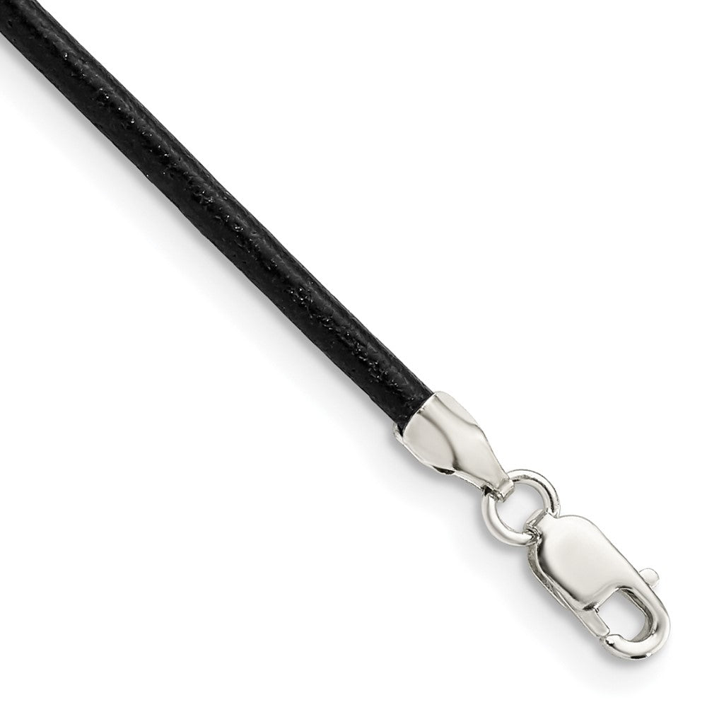 Sterling Silver 18inch 2mm Black Leather Cord Necklace