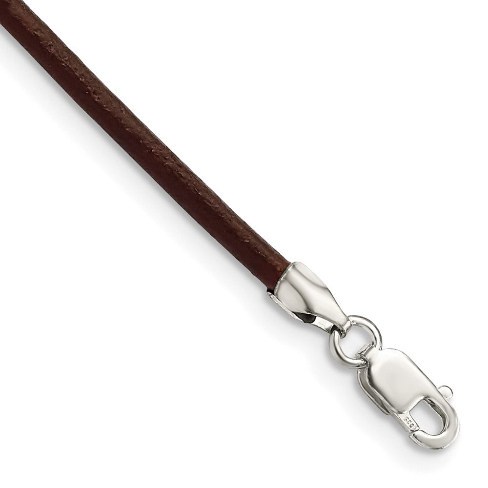 Sterling Silver 18inch 2mm Brown Leather Cord Necklace