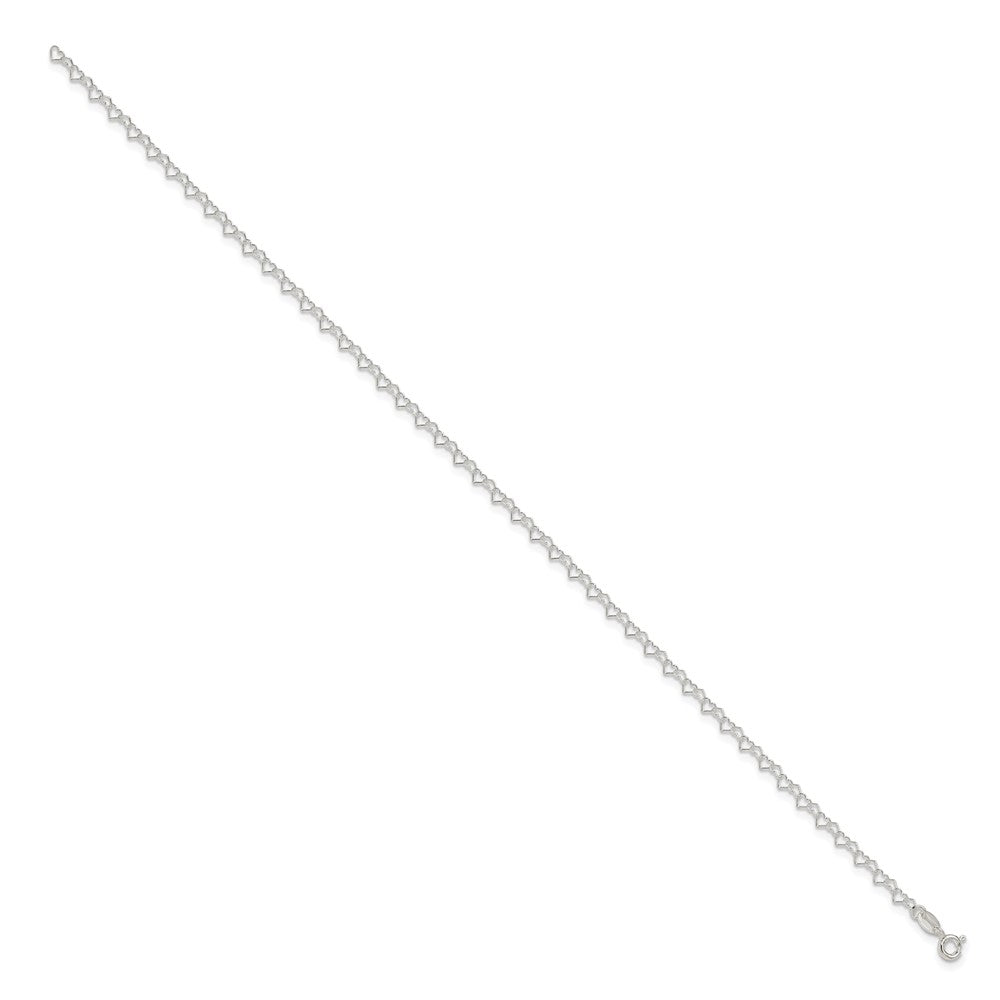 Sterling Silver 0.5mm Fancy Heart Link Anklet