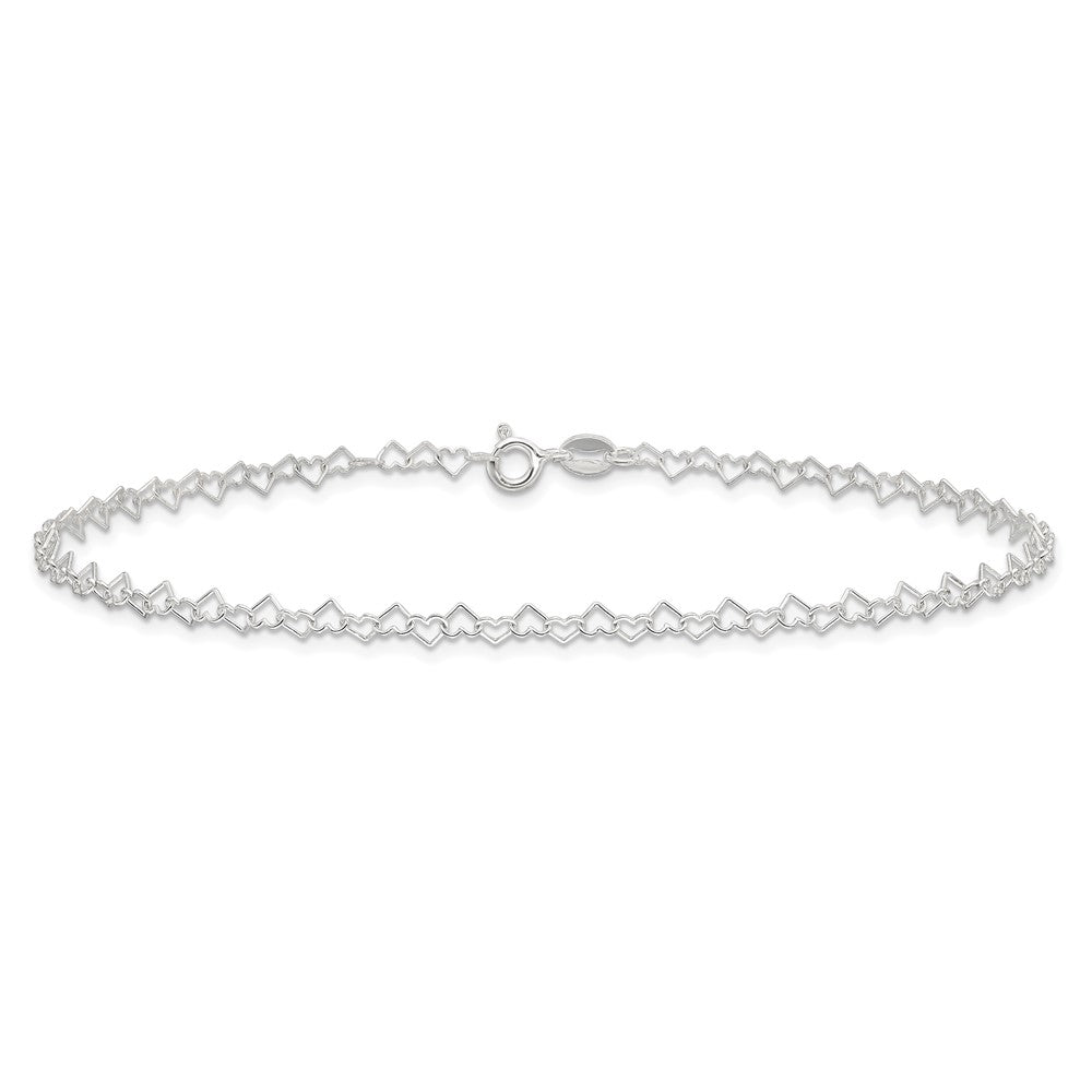 Sterling Silver 0.5mm Fancy Heart Link Anklet