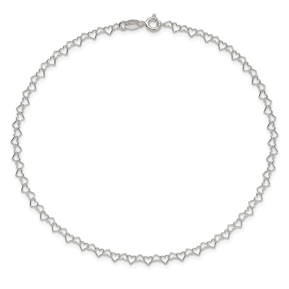 Sterling Silver 0.5mm Fancy Heart Link Anklet