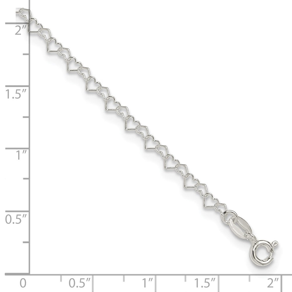 Sterling Silver 0.5mm Fancy Heart Link Anklet