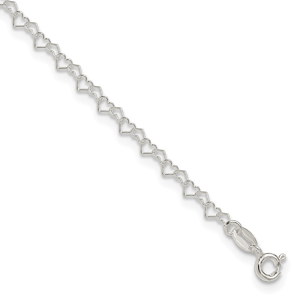 Sterling Silver 0.5mm Fancy Heart Link Anklet