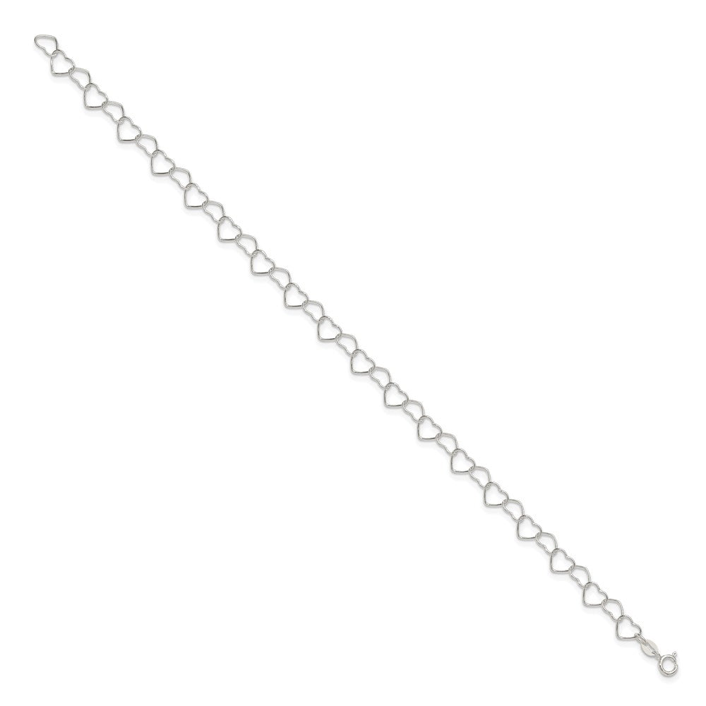 Sterling Silver 0.6mm Fancy Heart Link Anklet