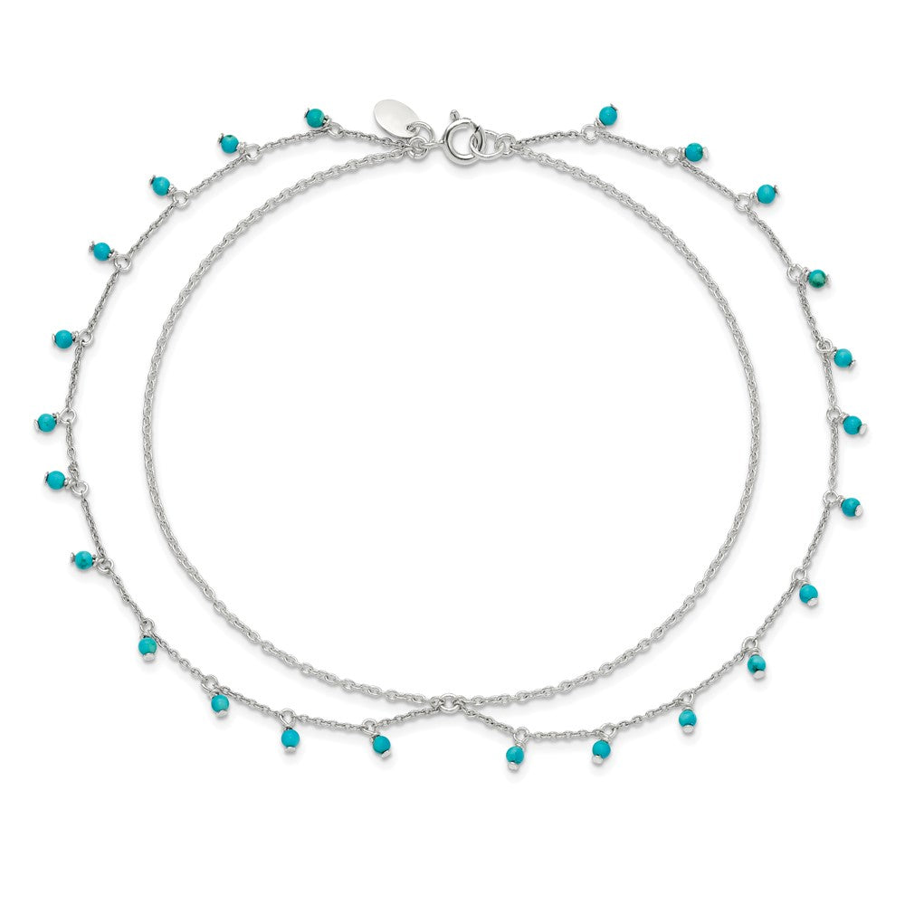 Sterling Silver Turquoise Beads Double Chain Anklet