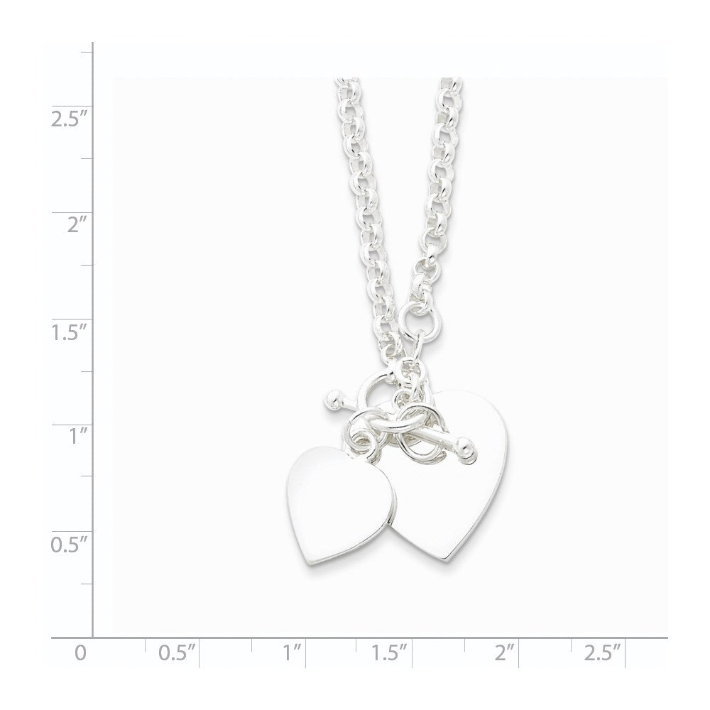 Sterling Silver Engraveable Double Heart Toggle Necklace