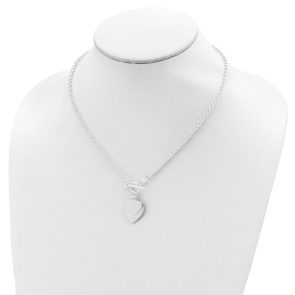 Sterling Silver Engraveable Double Heart Toggle Necklace