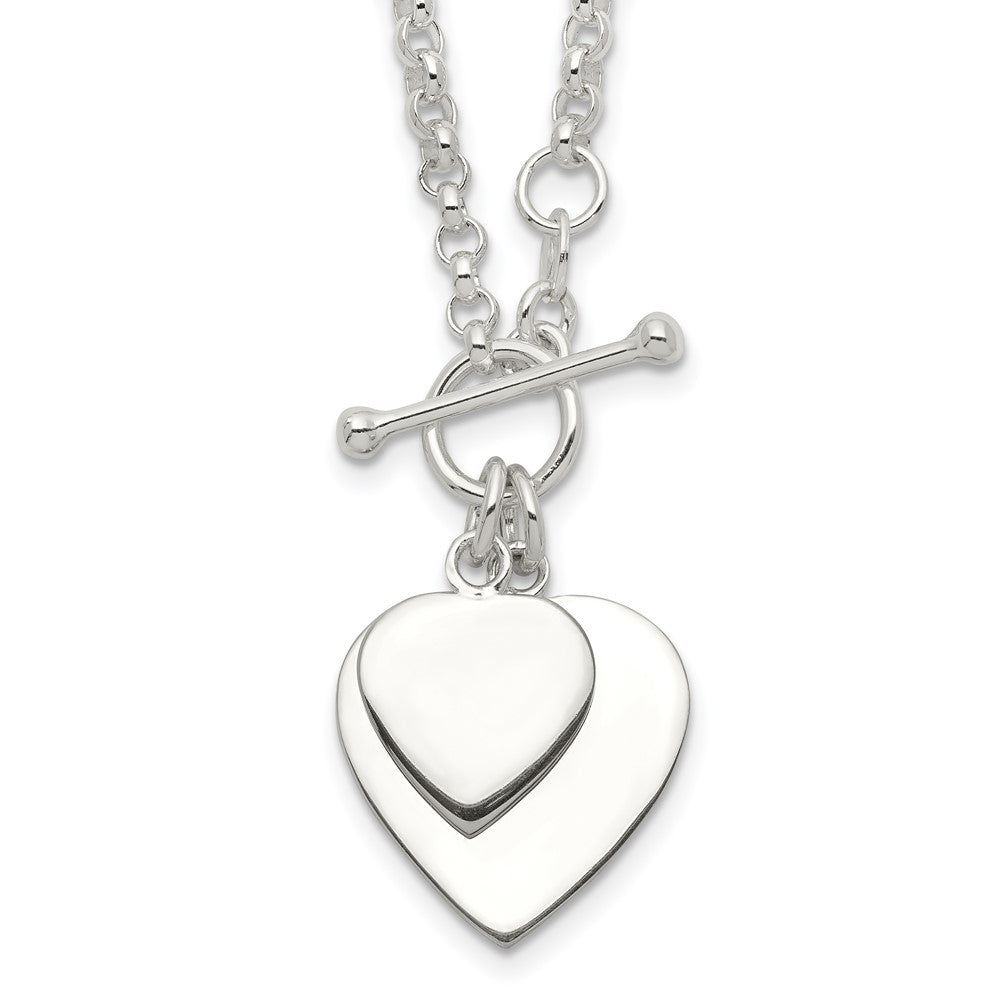 Sterling Silver Engraveable Double Heart Toggle Necklace