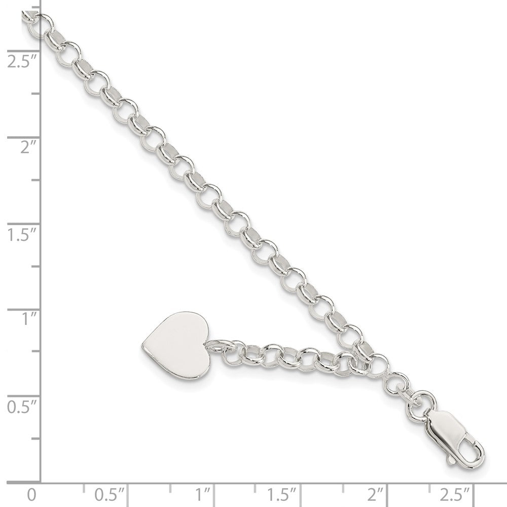 Sterling Silver Engraveable Heart Charm Rolo Bracelet