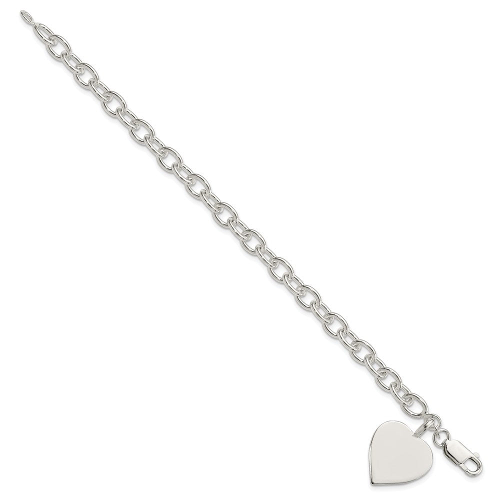 Sterling Silver Engraveable Heart Fancy Link Bracelet