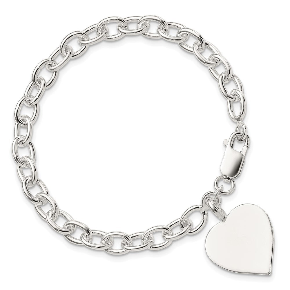 Sterling Silver Engraveable Heart Fancy Link Bracelet