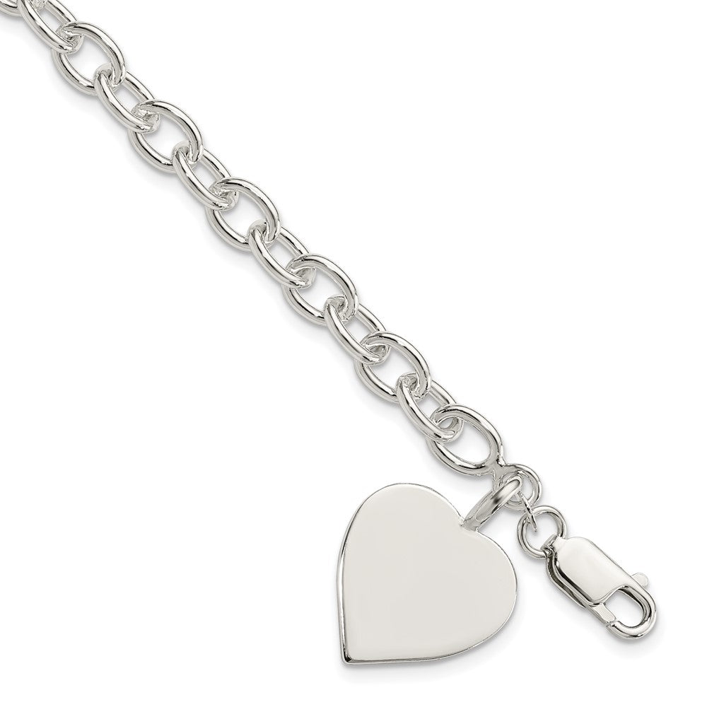 Sterling Silver Engraveable Heart Fancy Link Bracelet