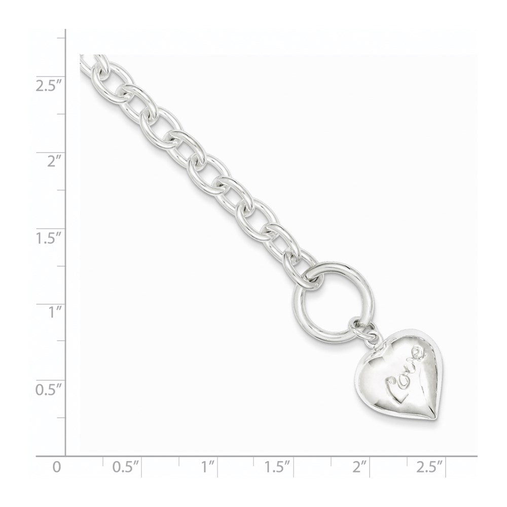 Sterling Silver LOVE Puffed Heart Charm Bracelet