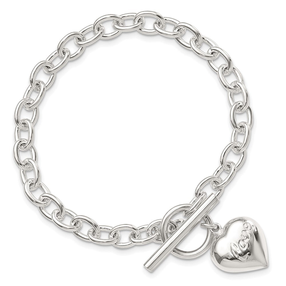 Sterling Silver LOVE Puffed Heart Charm Bracelet