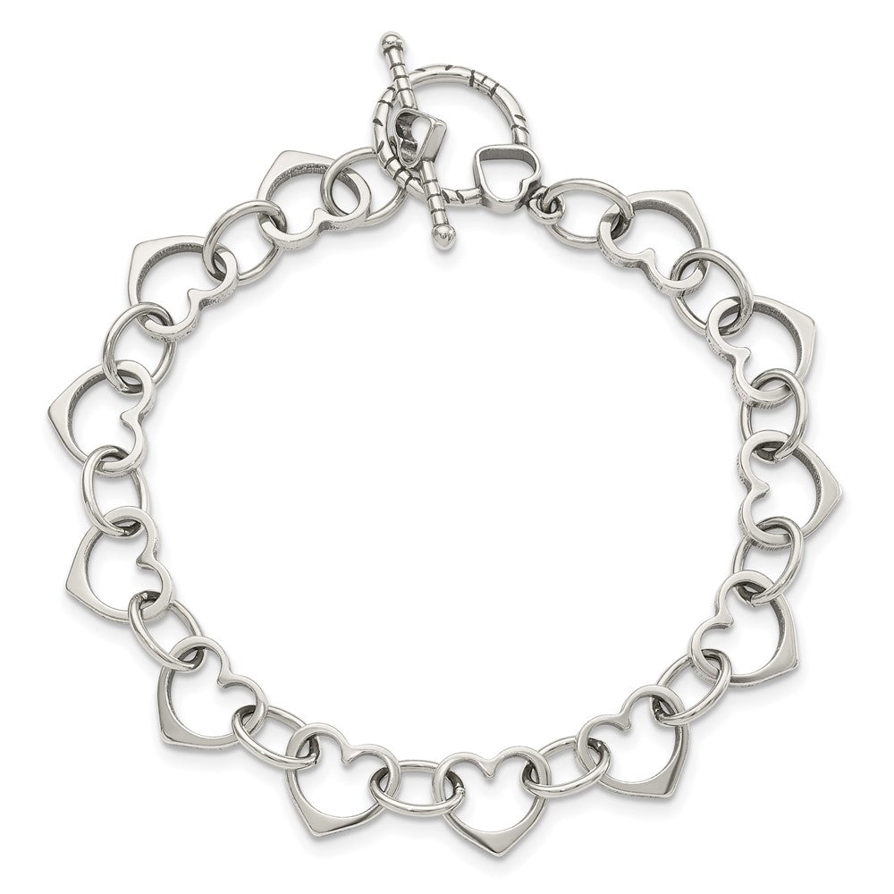 Sterling Silver Heart and Circle Link Bracelet