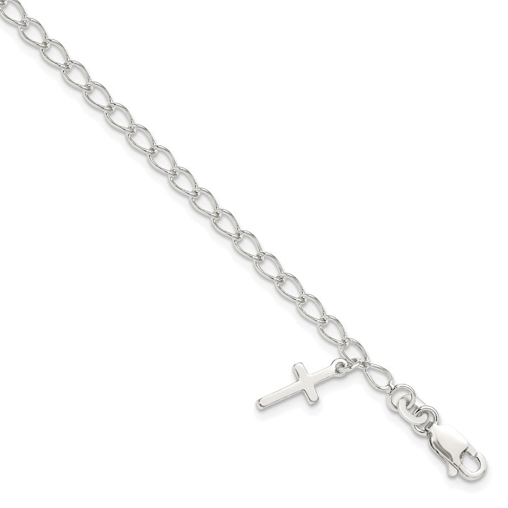 Sterling Silver Polished Latin Cross Charm with 1in Ext. Children's Bracele