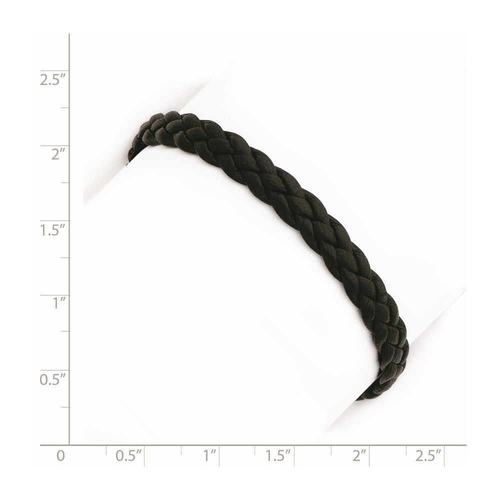 Sterling Silver Rhodium-plated Black Braided Leather Bracelet