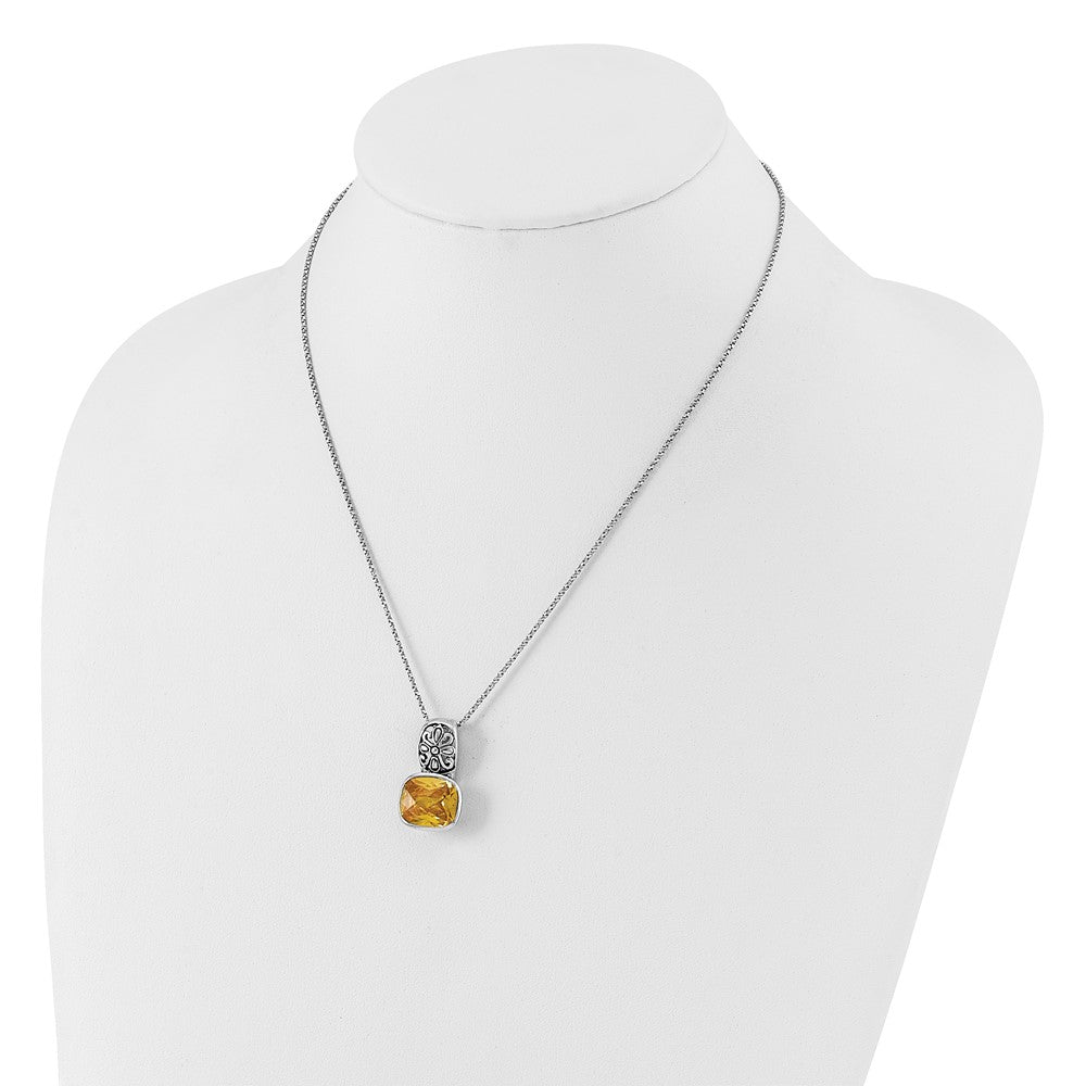 Sterling Silver Polished & Antiqued Yellow CZ Necklace