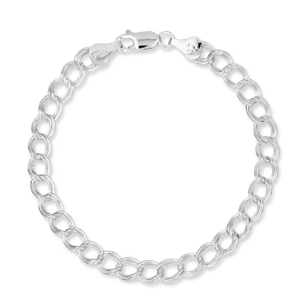 Sterling Silver 6mm Semi-Solid Double Link Charm Bracelet