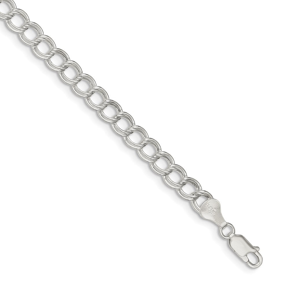 Sterling Silver 6mm Semi-Solid Double Link Charm Bracelet