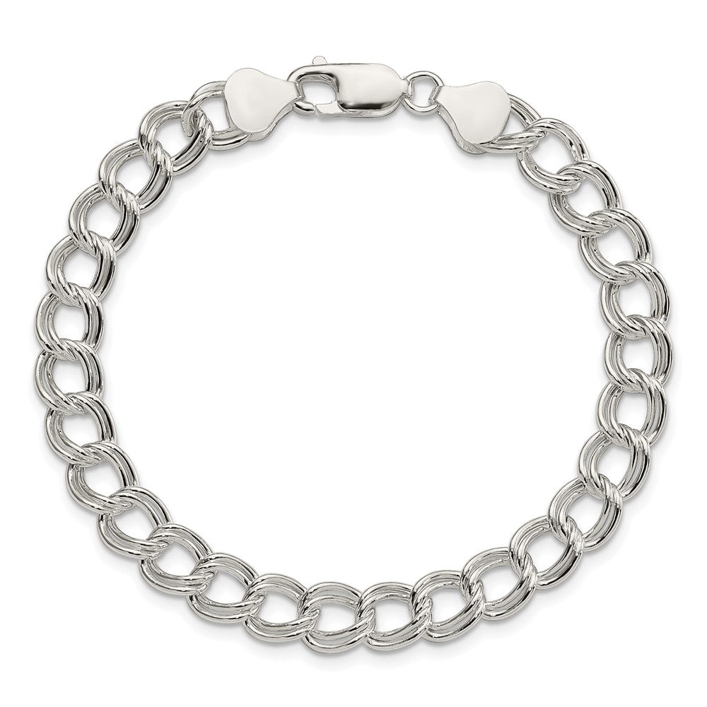 Sterling Silver 7.5mm Semi-Solid Double Link Charm Bracelet