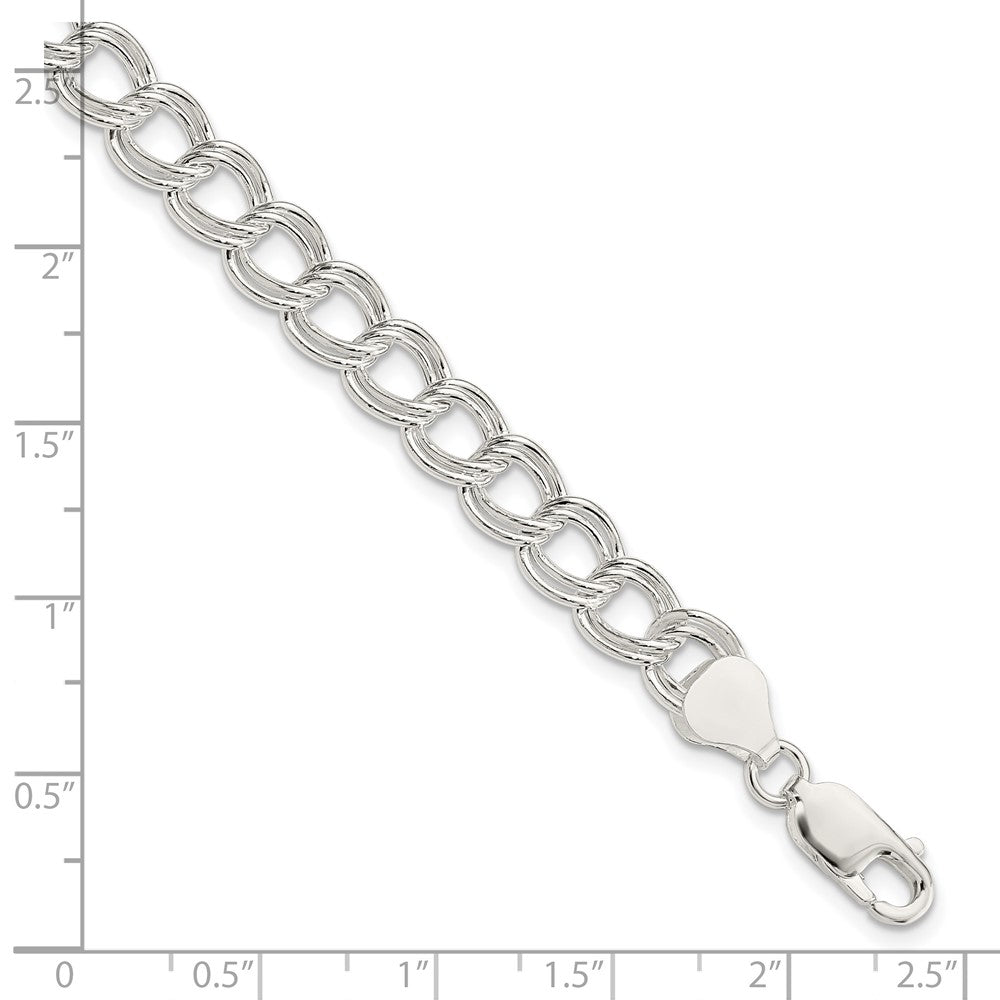 Sterling Silver 7.5mm Semi-Solid Double Link Charm Bracelet