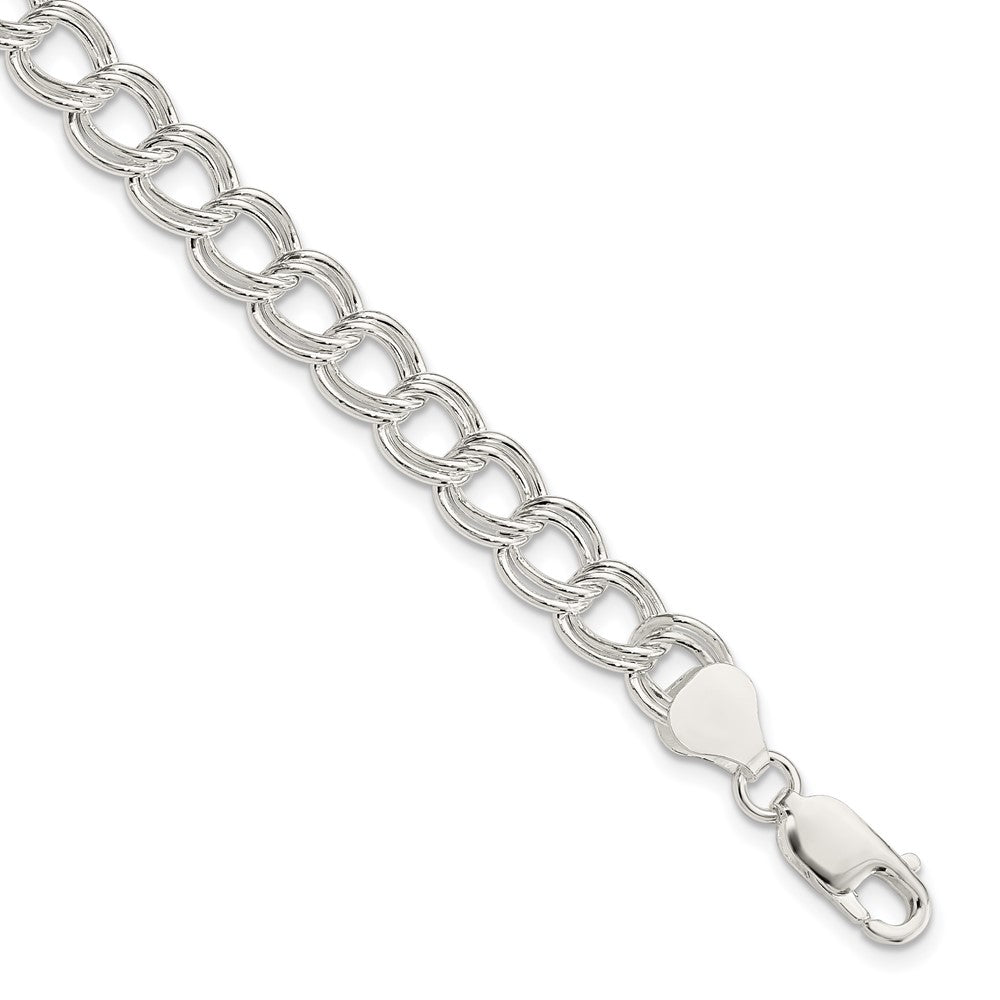 Sterling Silver 7.5mm Semi-Solid Double Link Charm Bracelet