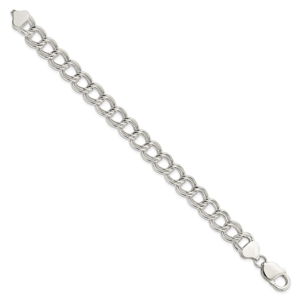 Sterling Silver 10.5mm Semi-Solid Double Link Charm Bracelet