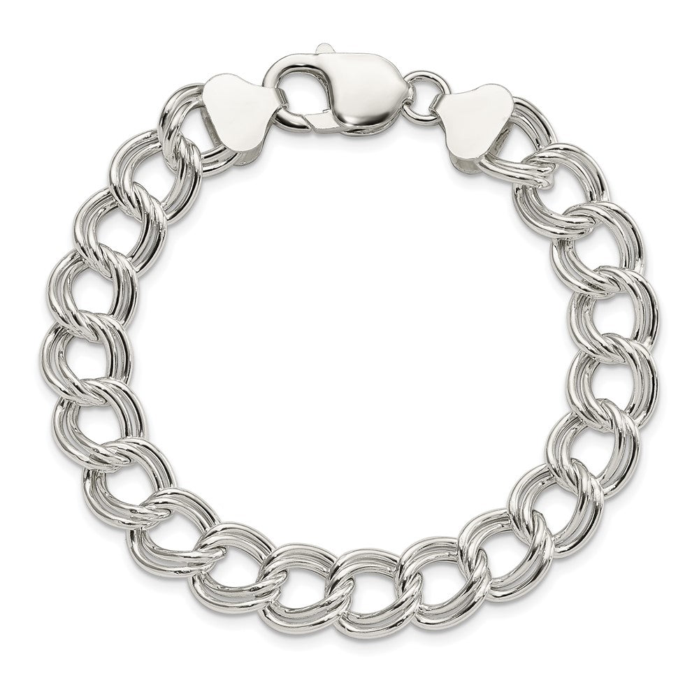 Sterling Silver 10.5mm Semi-Solid Double Link Charm Bracelet