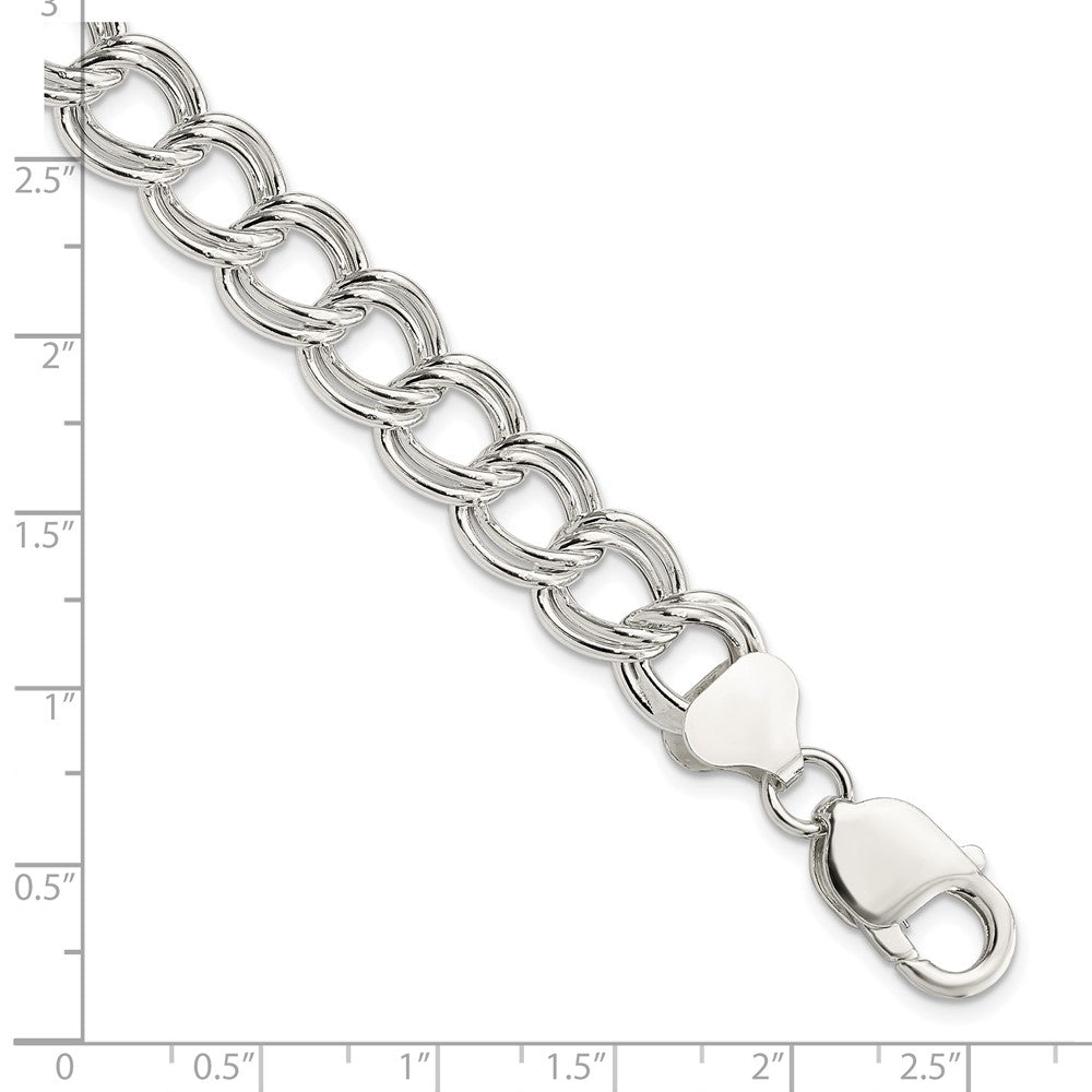 Sterling Silver 10.5mm Semi-Solid Double Link Charm Bracelet