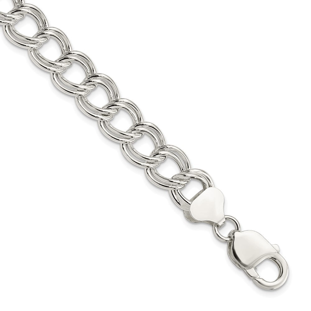 Sterling Silver 10.5mm Semi-Solid Double Link Charm Bracelet