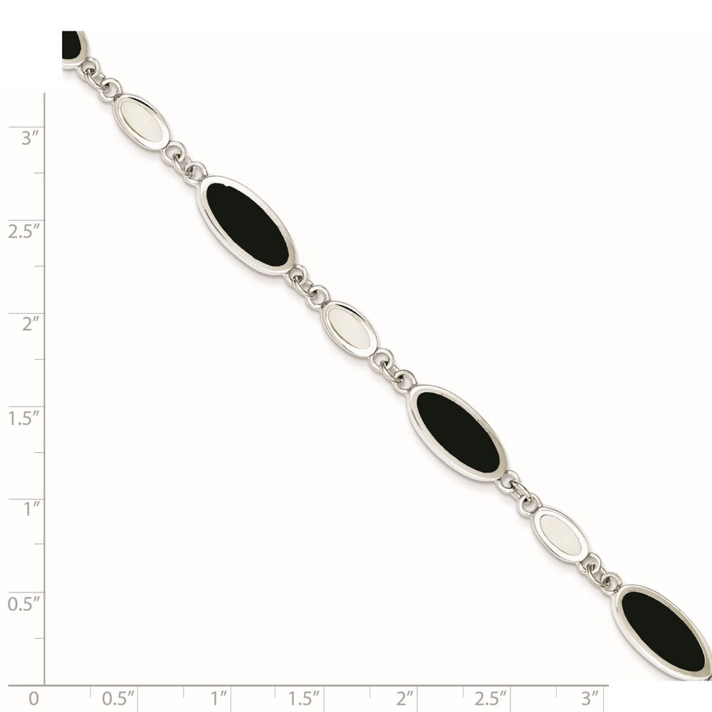 Sterling Silver Rhodium-plated Onyx and Mother of Pearl Bracelet