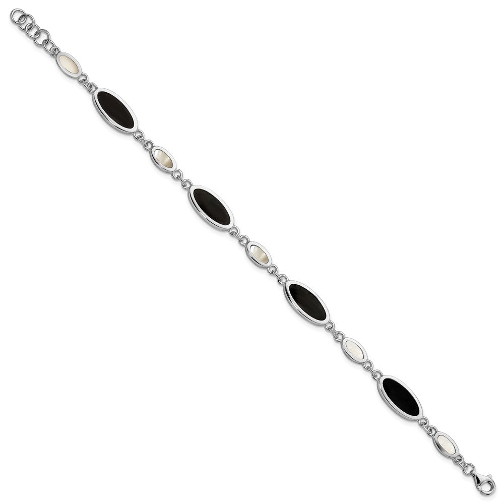 Sterling Silver Rhodium-plated Onyx and Mother of Pearl Bracelet