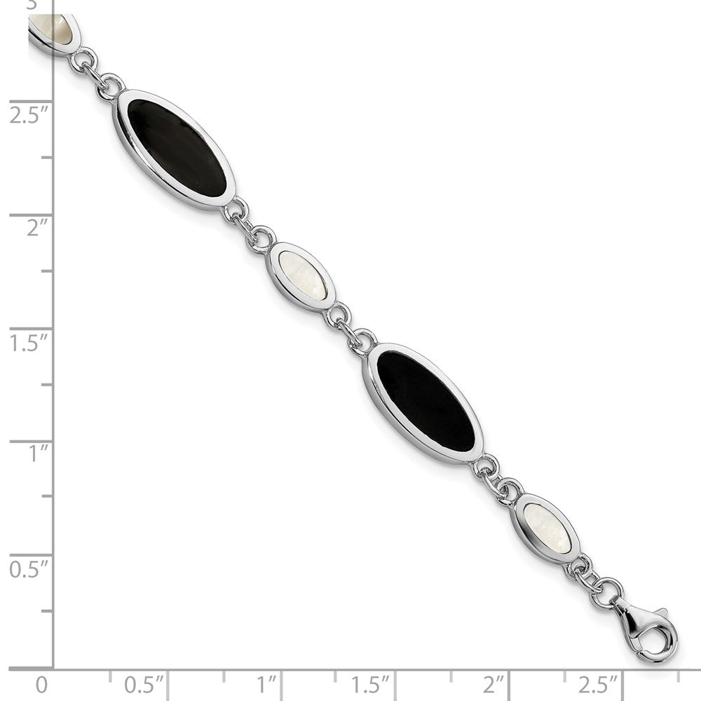 Sterling Silver Rhodium-plated Onyx and Mother of Pearl Bracelet