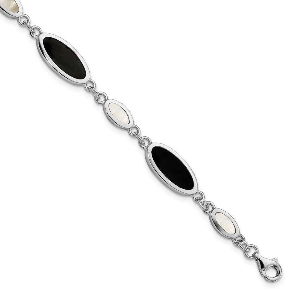 Sterling Silver Rhodium-plated Onyx and Mother of Pearl Bracelet