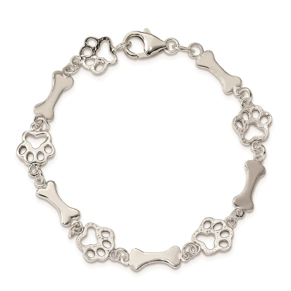 Sterling Silver Dog Bones and Paws Bracelet