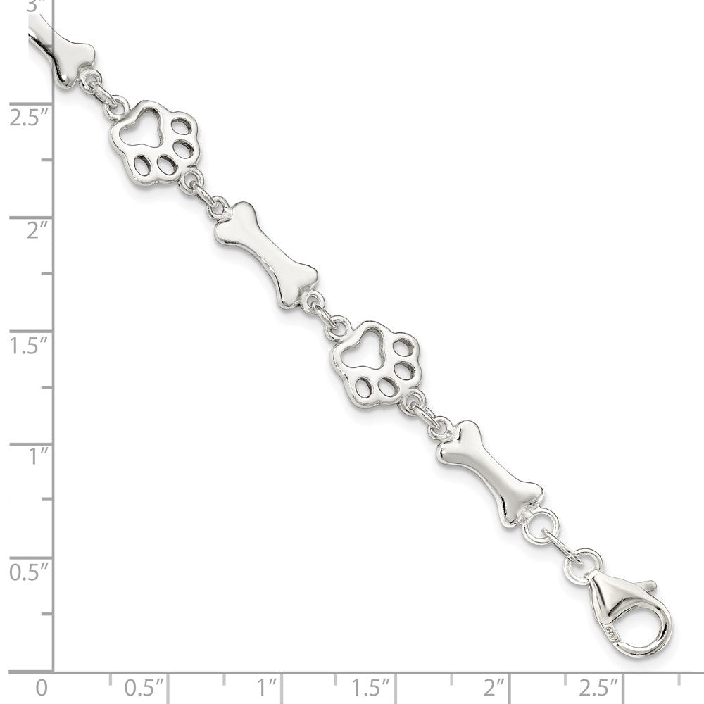 Sterling Silver Dog Bones and Paws Bracelet