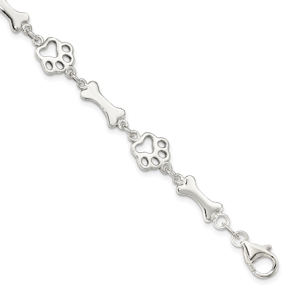 Sterling Silver Dog Bones and Paws Bracelet