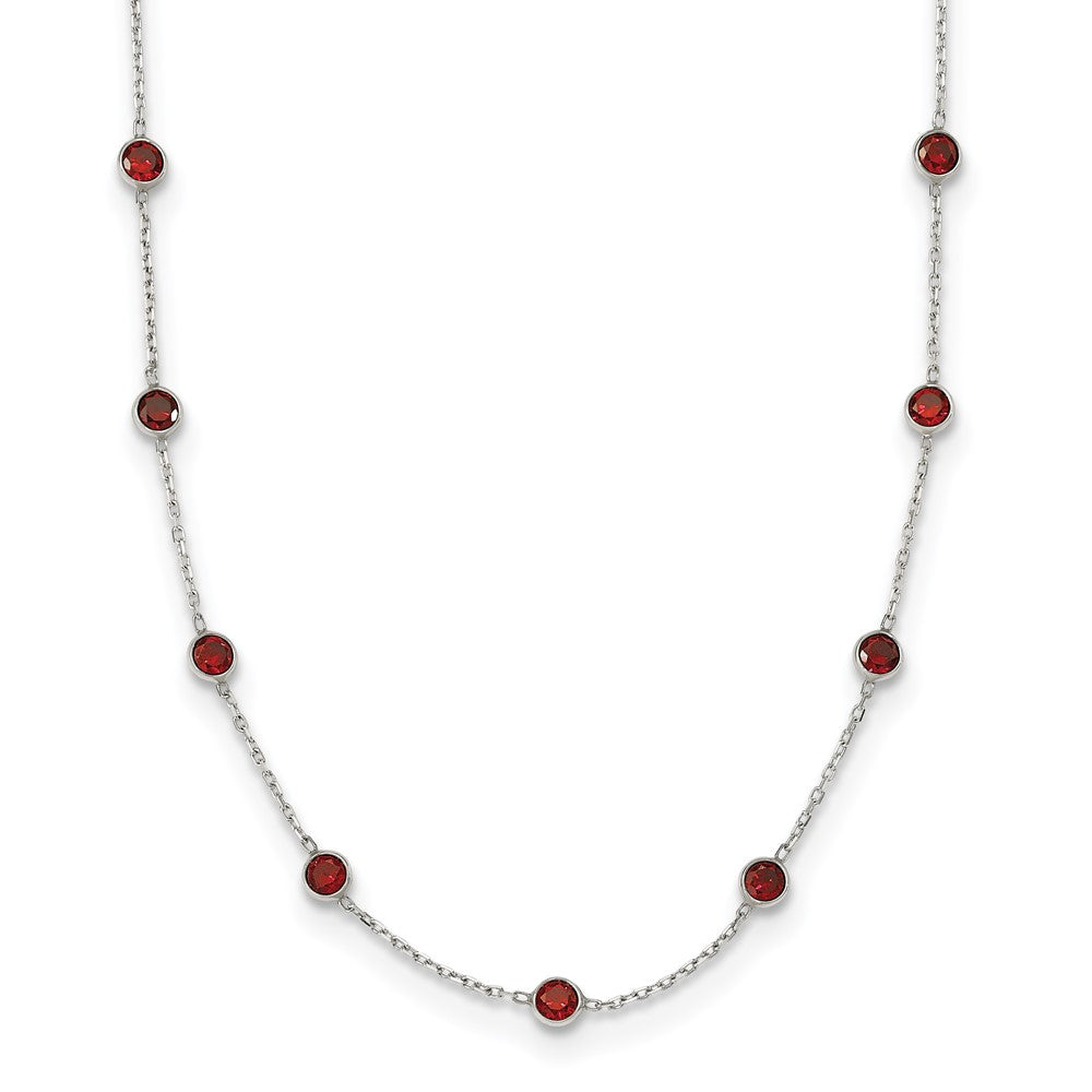 Sterling Silver 9-Station Red CZ Necklace