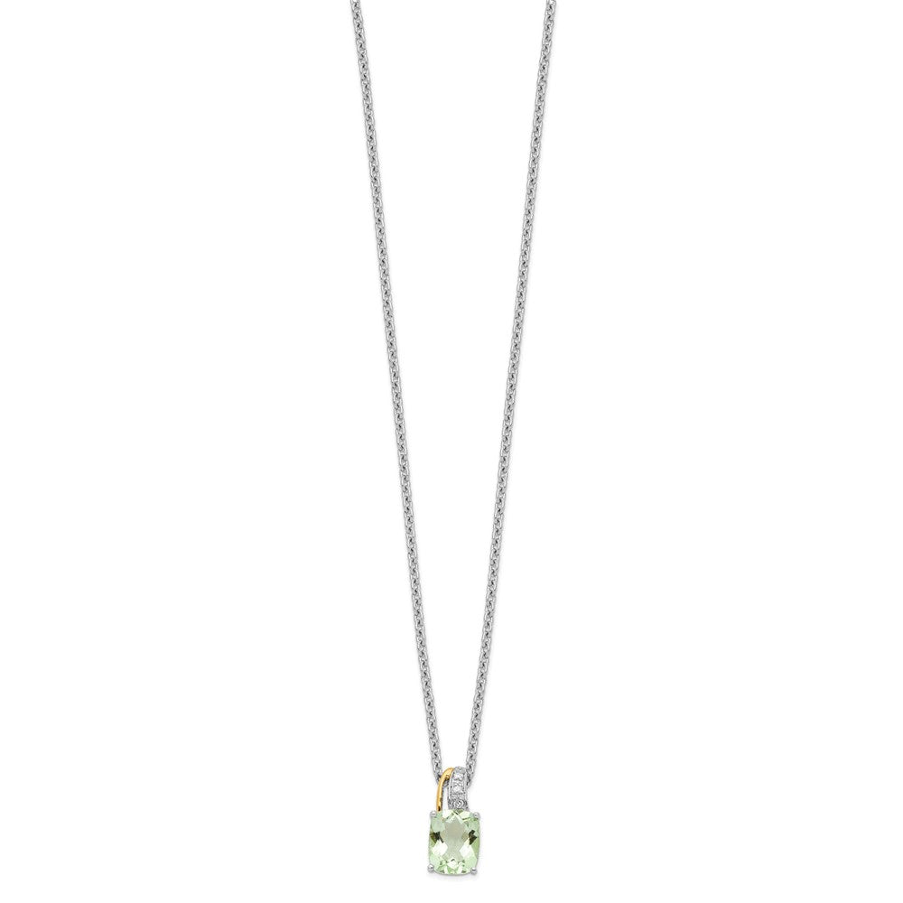 Brilliant Gemstones Sterling Silver with 14K Accent Rhodium-plated Green Quartz and Diamond 18 Inch Necklace with 2 Inch E...