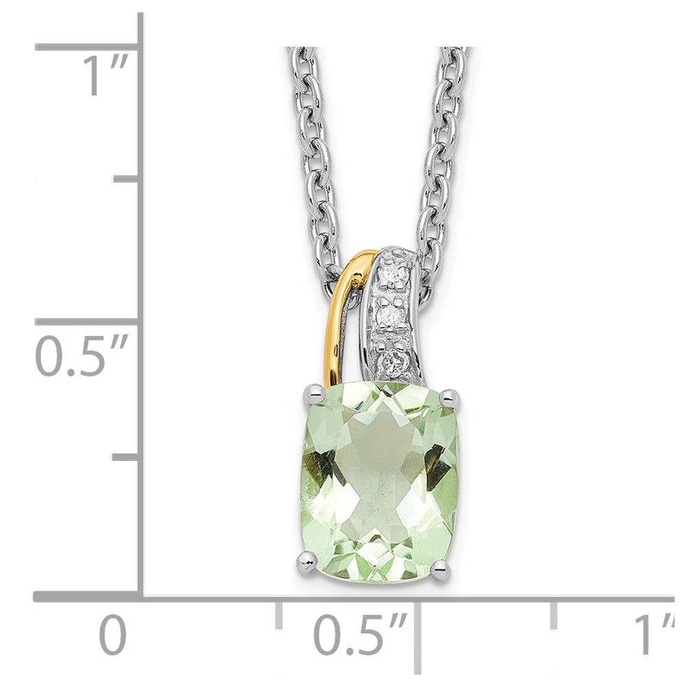 Brilliant Gemstones Sterling Silver with 14K Accent Rhodium-plated Green Quartz and Diamond 18 Inch Necklace with 2 Inch E...