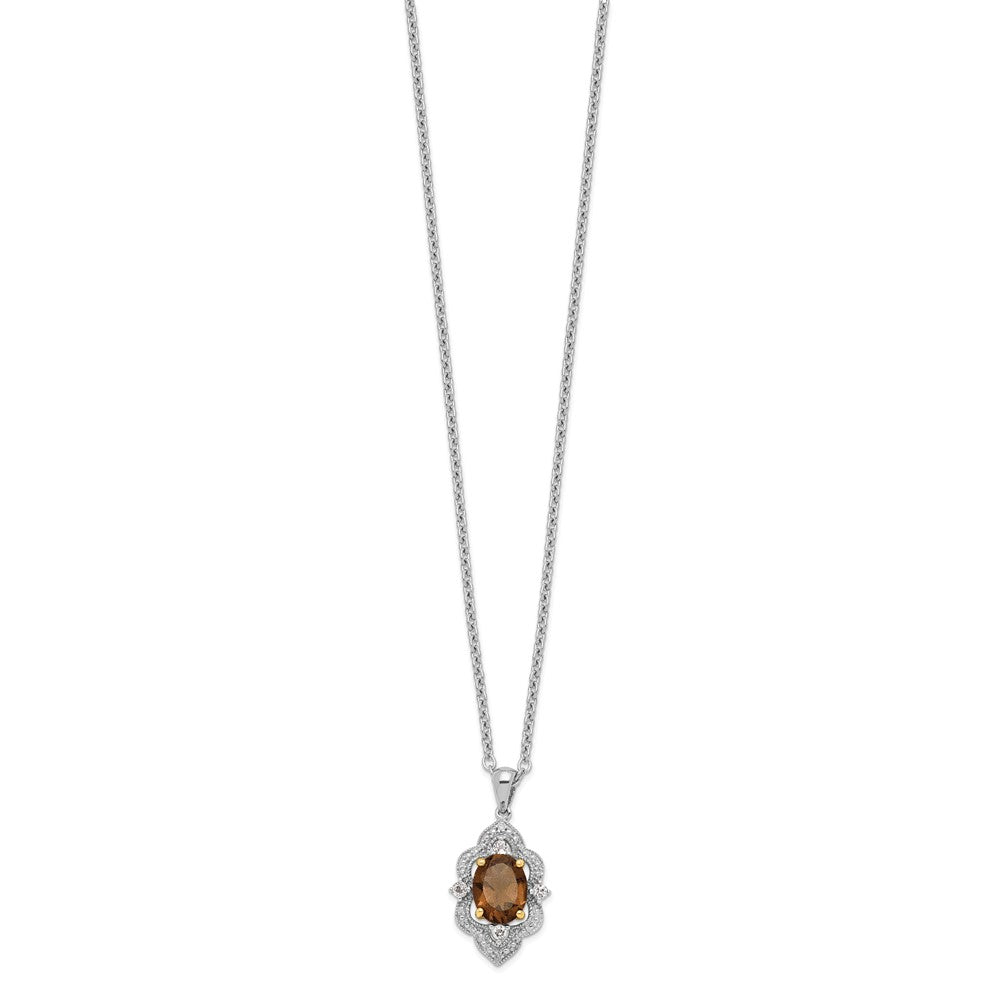 Brilliant Gemstones Sterling Silver with 14K Accent Rhodium-plated Smoky Quartz and White Topaz and Diamond 18 Inch Neckla...