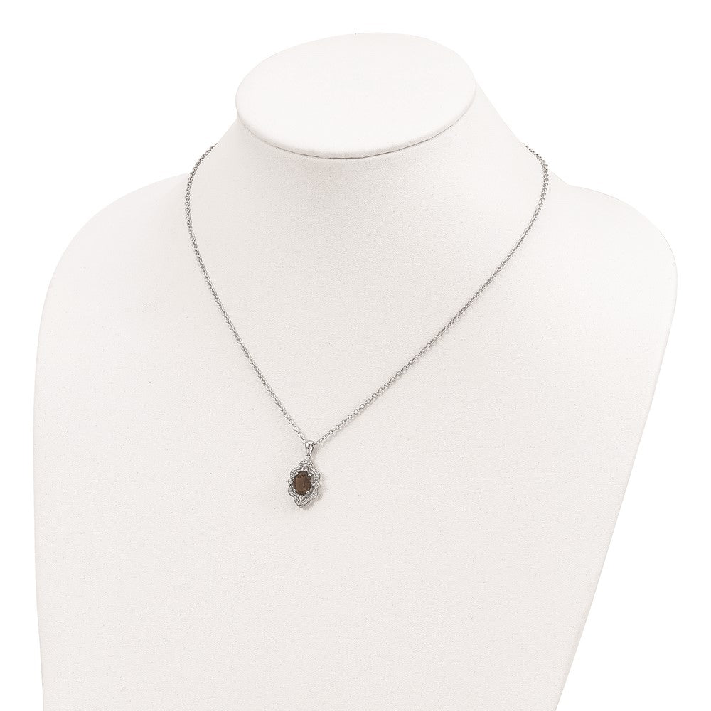 Brilliant Gemstones Sterling Silver with 14K Accent Rhodium-plated Smoky Quartz and White Topaz and Diamond 18 Inch Neckla...